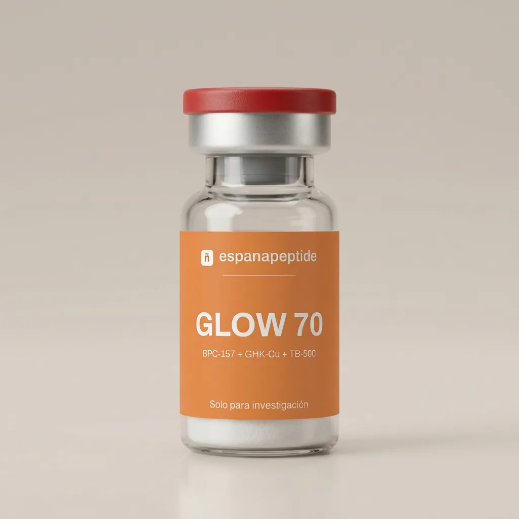 GLOW 70 (BPC-157 + GHK-Cu + TB-500) vial de péptido de investigación