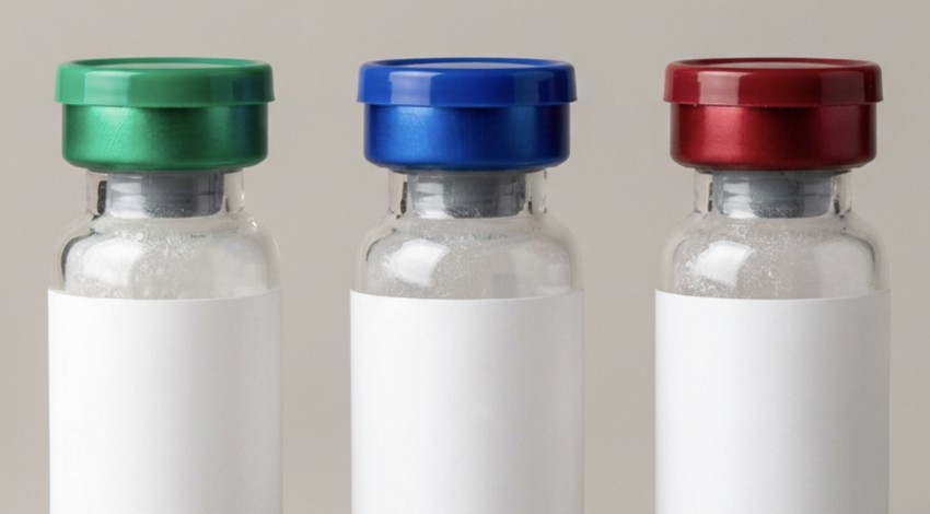 Viales de péptidos de investigación con tapones abatibles por colores