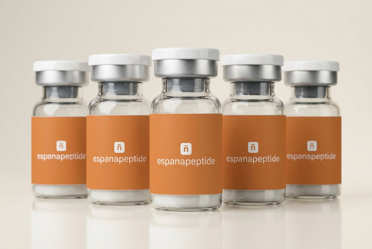 Gama de viales de péptidos de investigación de EspañaPeptide con etiqueta de marca